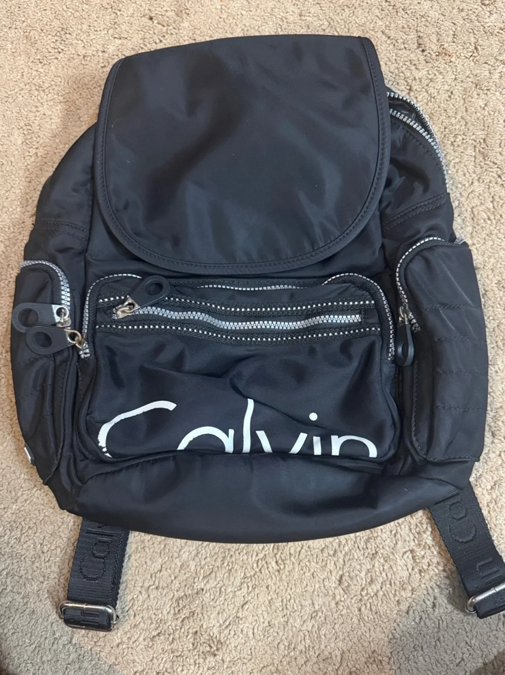 Calvin Klein Black Men's Logo Nylon Backpack with Front Zip Pockets (Project)